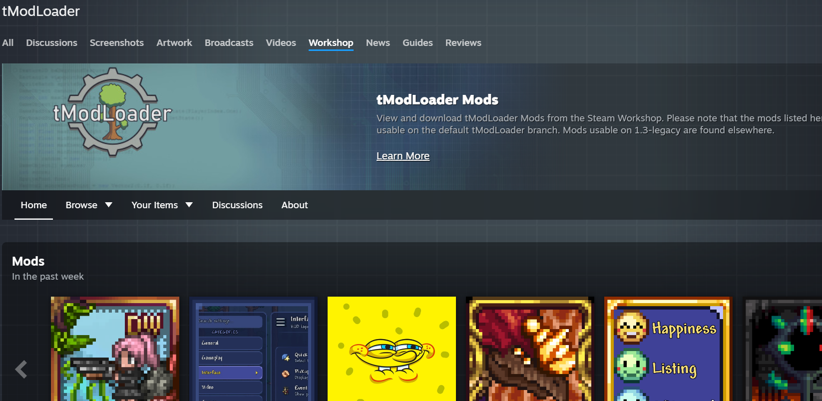 tModLoader Workshop menu